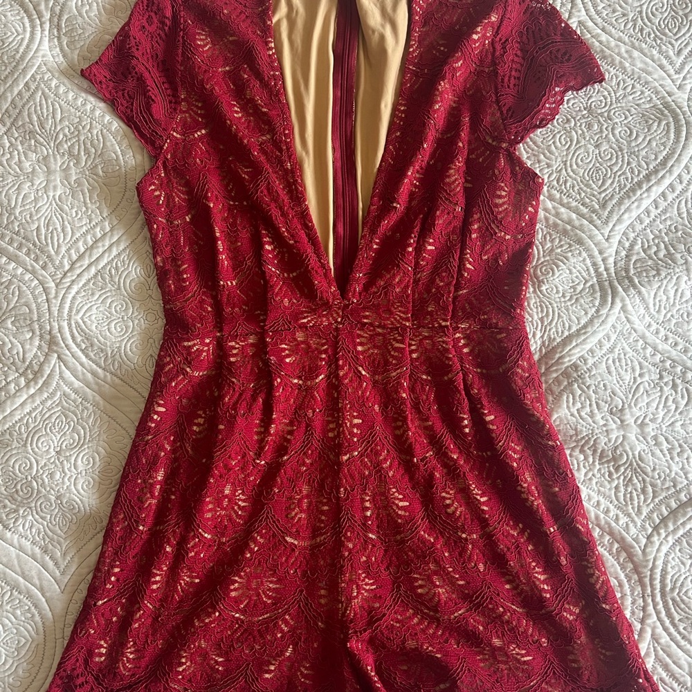 Elegant Red Lace Romper